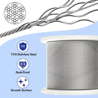 ভালো দাম OEM 1/16-3/32 ওয়্যার ক্যাবল ক্লিয়ার প্লাস্টিক লেপ সহ গ্যালভানাইজড ওয়্যার রোপ 150 ফুট 45.72 মিটার ইস্পাত ক্যাবল কয়েল বহিরঙ্গন অনলাইন