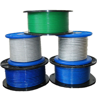 ভালো দাম সরাসরি ৫/৩২ ইঞ্চি থেকে ৭/১৬ ইঞ্চি পিভিসি-লেपित ইস্পাত তারের দড়ি ৭x৭ / ৭x১৯ গ্রেড কার্বন ইস্পাত দৈর্ঘ্য ১০০-২০০০ মিটার অনলাইন