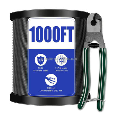 ভালো দাম নন-অ্যালয় ভিনাইল কোটিং করা তারের দড়ি কালো 304 স্টেইনলেস স্টিল 1/16