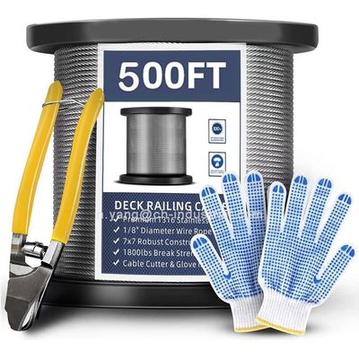 ভালো দাম সার্টিফিকেট ISO9001/ISO14001 T316 স্টেইনলেস স্টিল কেবল 7x7 স্ট্র্যান্ড 500FT ডেক রেলিং SS কেবল তারের দড়ি কাটার সহ অনলাইন