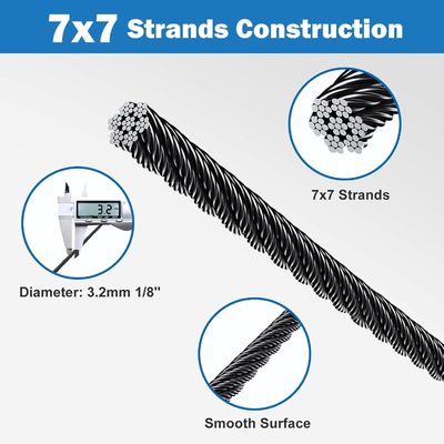 ভালো দাম ক্যাবল রেইলিং কিট হার্ডওয়্যার টি 316 বিমানের ক্যাবল 7x7 স্ট্র্যান্ড 500ft 1/8 